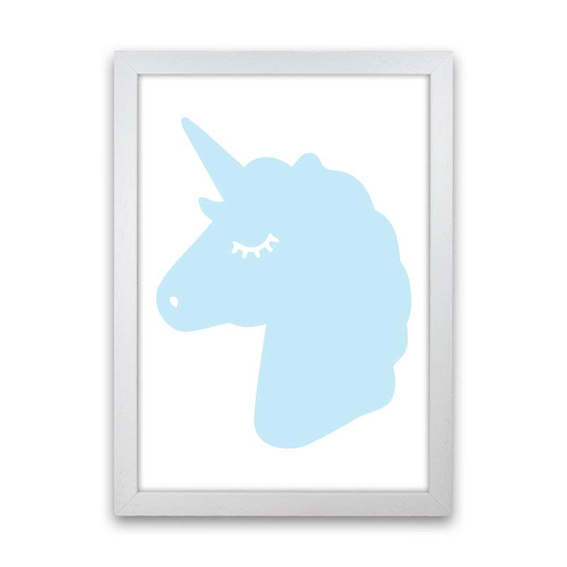 Blue Unicorn Head Modern Print Animal Art Print White Grain