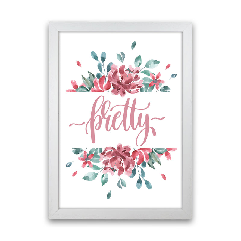 Pretty Pink Floral Framed Typography Wall Art Print White Grain