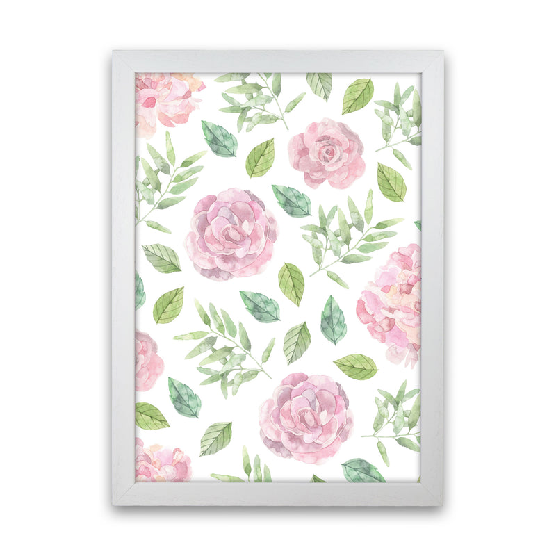 Pink Floral Repeat Pattern Modern Print, Framed Botanical & Nature Art Print White Grain