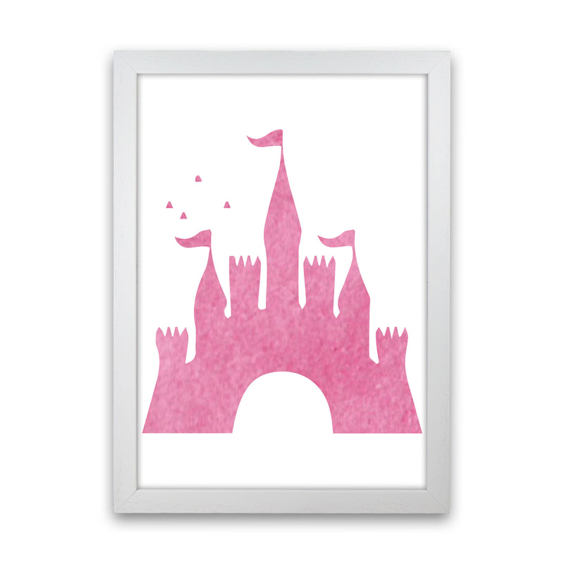 Pink Castle Watercolour Modern Print White Grain