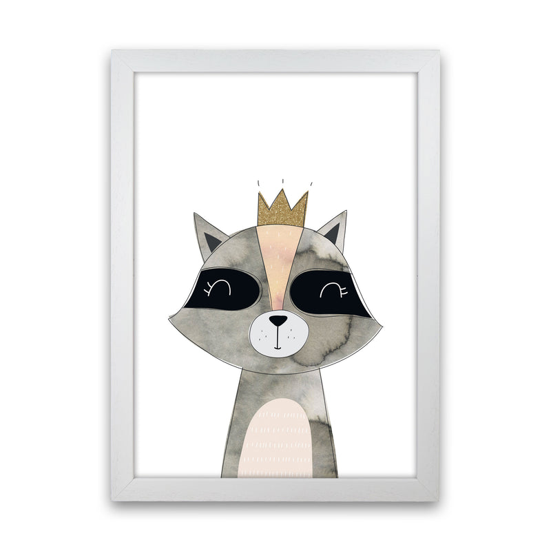 Scandi Grey Raccoon Watercolour Framed Nursey Wall Art Print White Grain
