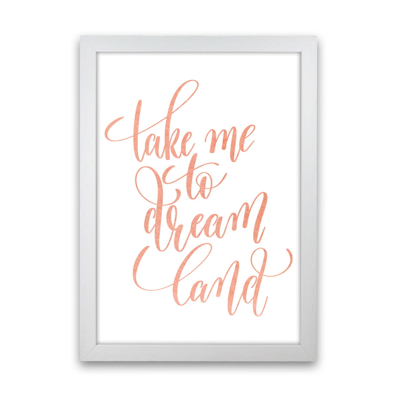 Take Me To Dreamland Peach Watercolour Modern Print White Grain