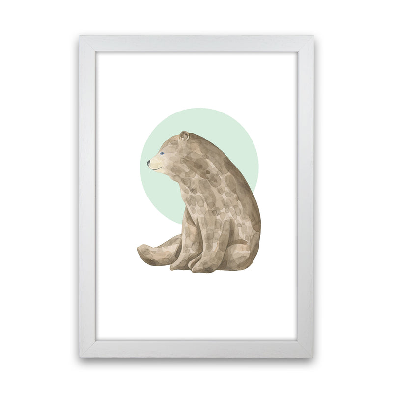 Watercolour Bear With Green Circle Modern Print Animal Art Print White Grain