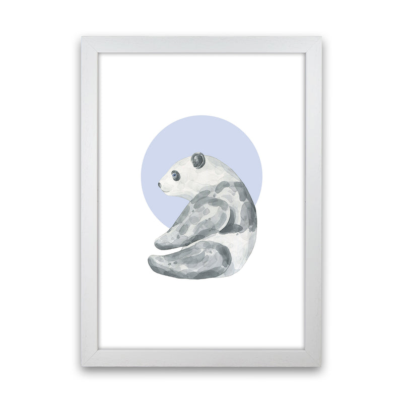 Watercolour Panda With Blue Circle Modern Print, Animal Art Print White Grain