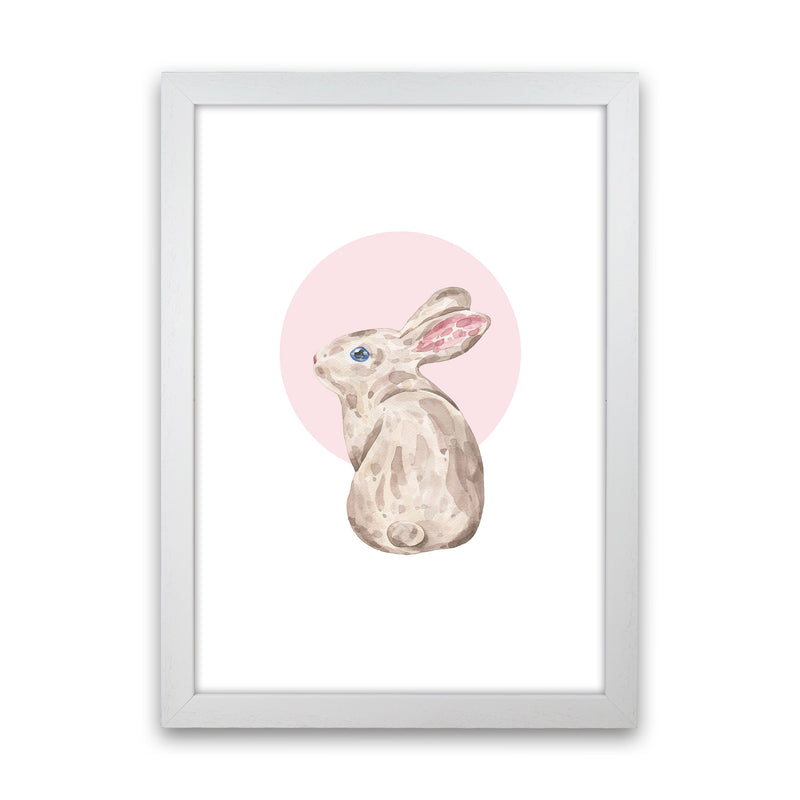 Watercolour Bunny With Pink Circle Modern Print, Animal Art Print White Grain