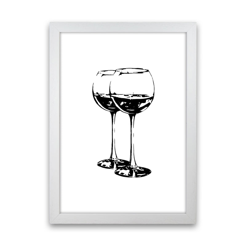 Black Wine Glasses Modern Print, Framed Kitchen Wall Art White Grain