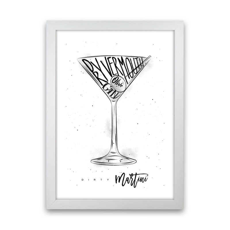 Dirty Martini Cocktail Modern Print, Framed Kitchen Wall Art White Grain