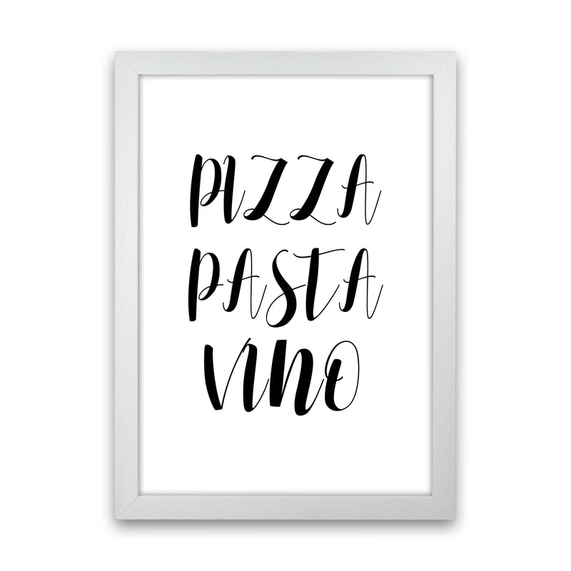 Pizza Pasta Vino Modern Print, Framed Kitchen Wall Art White Grain