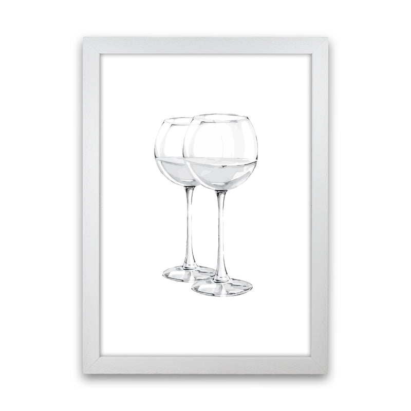 White Wine Glasses Modern Print, Framed Kitchen Wall Art White Grain