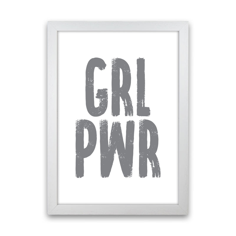 Girl Power Grey Framed Typography Wall Art Print White Grain