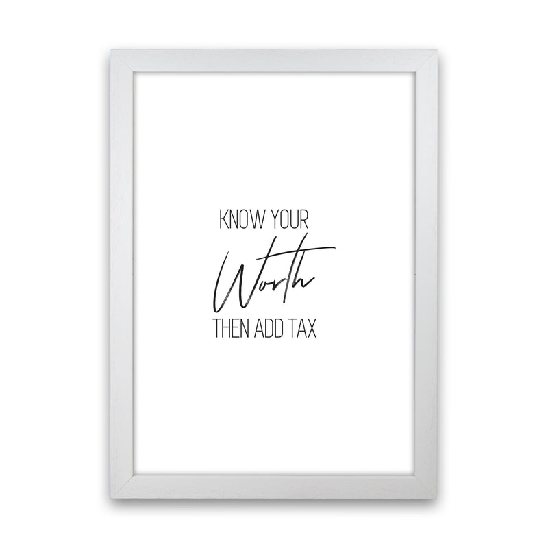Know Your Worth Framed Typography Wall Art Print White Grain