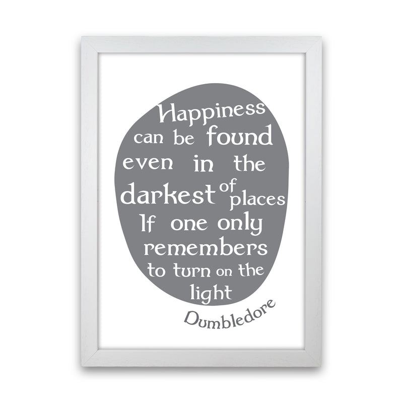 Happiness, Dumbledore Quote Framed Typography Wall Art Print White Grain