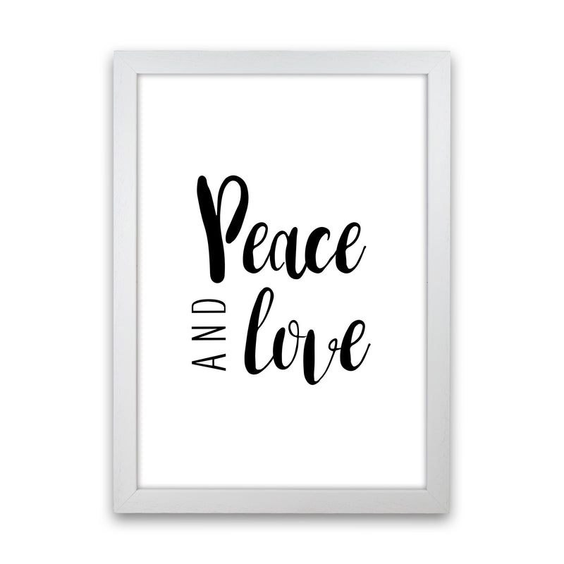 Peace And Love Framed Typography Wall Art Print White Grain