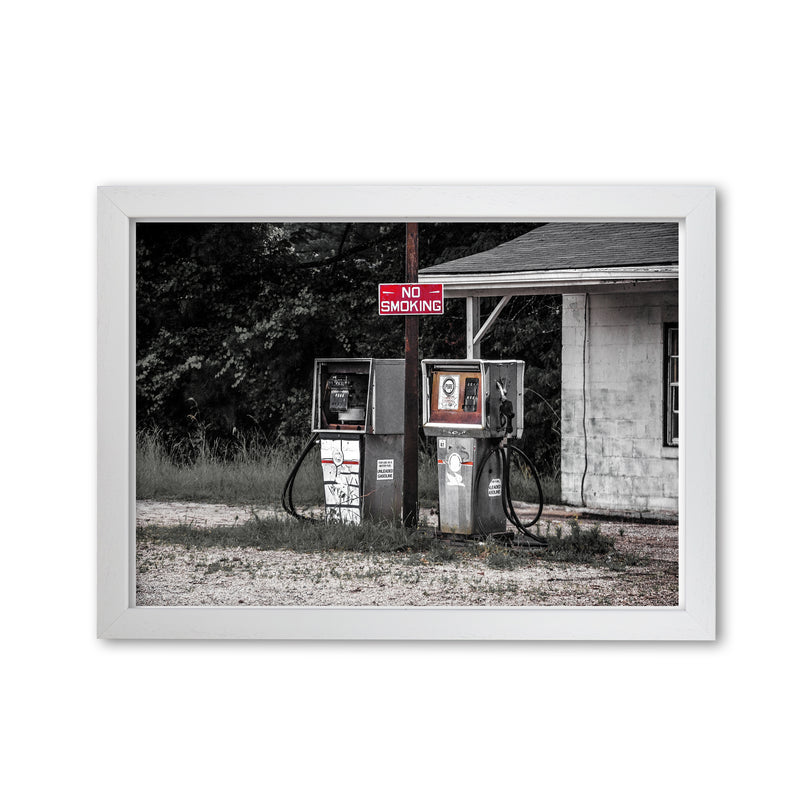 Abandoned Gas Pumps Modern Photography Print White Grain