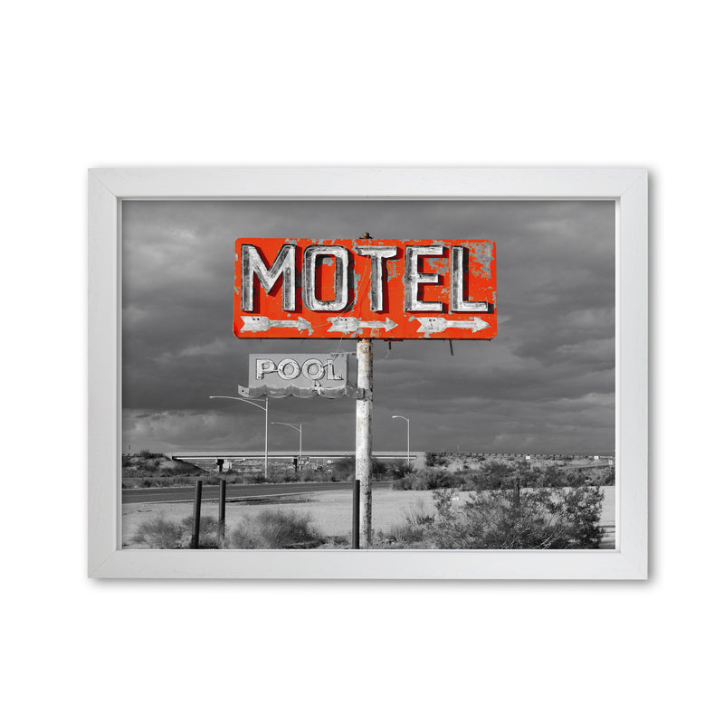 Red Motel Sign Modern Print White Grain