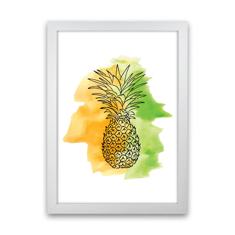 Orange And Green Pineapple Watercolour Modern Print White Grain