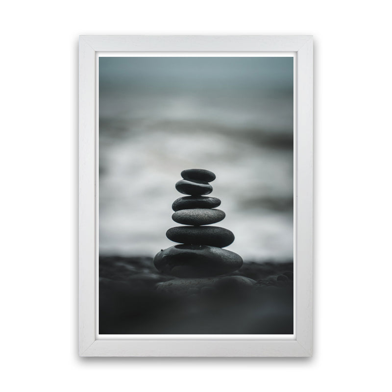 Black Pebble Stack Modern Print, Framed Botanical & Nature Art Print White Grain