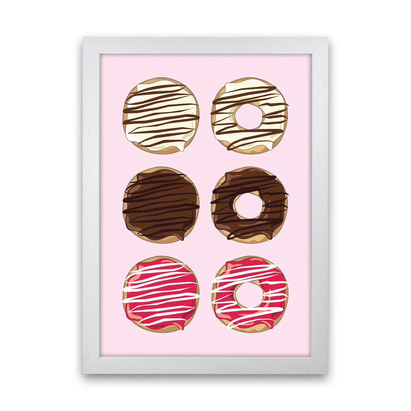 Donuts Pink Modern Print, Framed Kitchen Wall Art White Grain