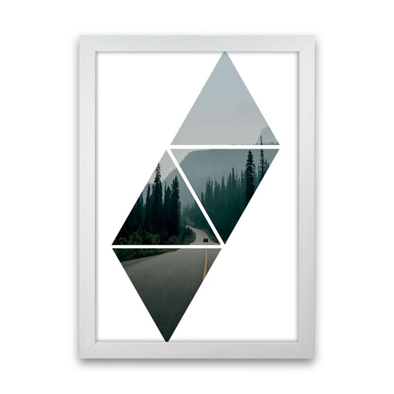 Abstract Triangles And Forest Modern Print White Grain