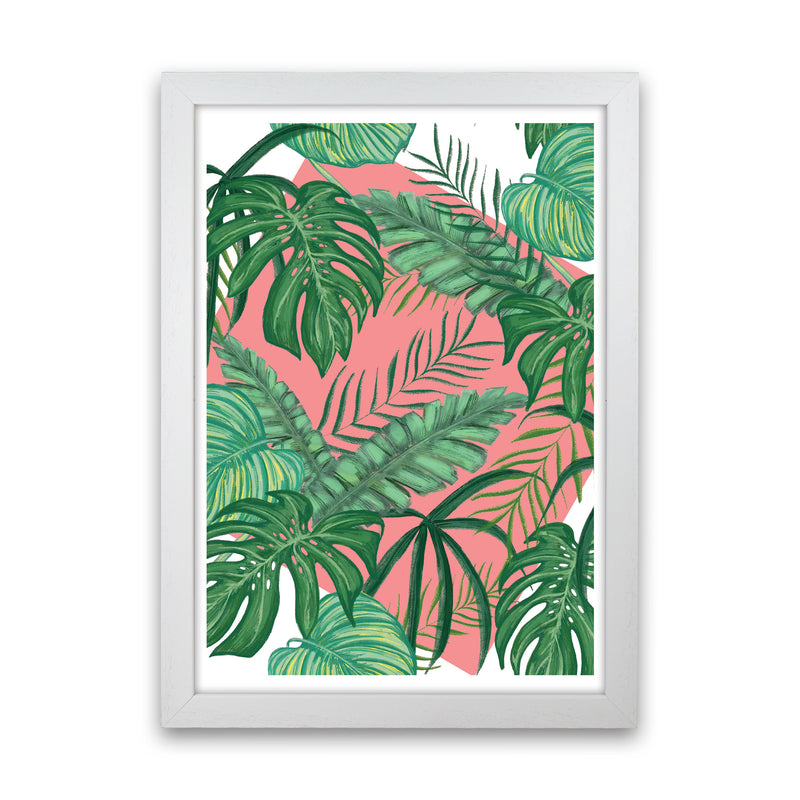Abstract Leaves With Pink Background Modern Print, Framed Botanical Nature Art White Grain
