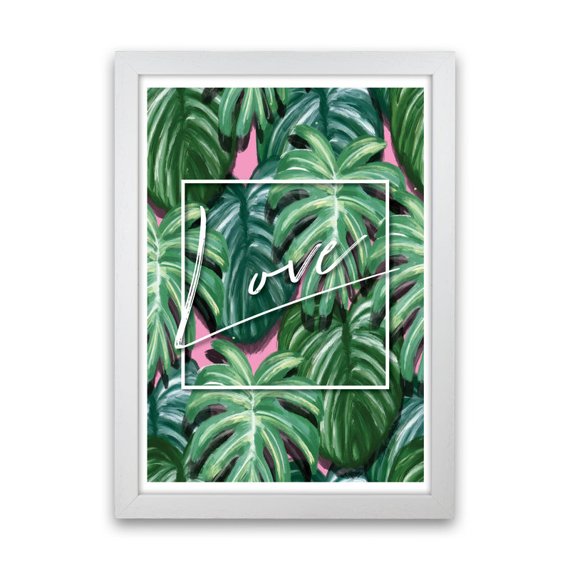 Love Green Leaves Modern Print, Framed Botanical & Nature Art Print White Grain