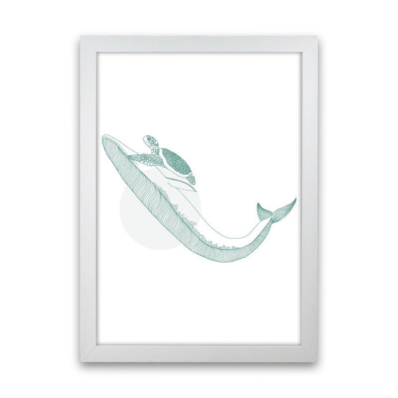 Marine Animals Whale And Turtle Modern Print Animal Art Print White Grain
