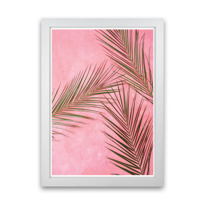 Pink Palm Leaves Modern Print, Framed Botanical & Nature Art Print White Grain