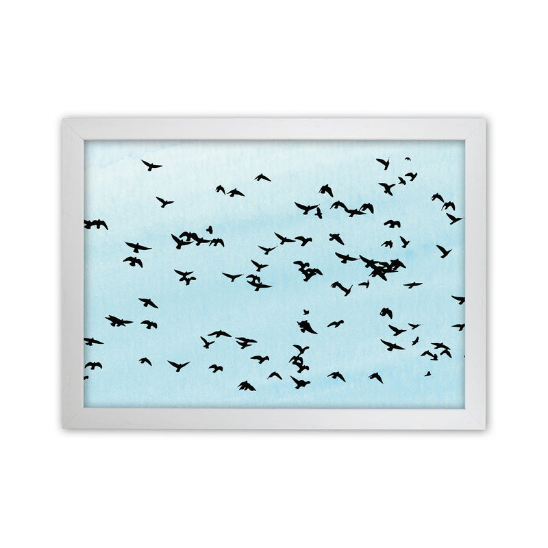 Flock Of Birds Landscape Blue Sky Art Print by Pixy Paper White Grain