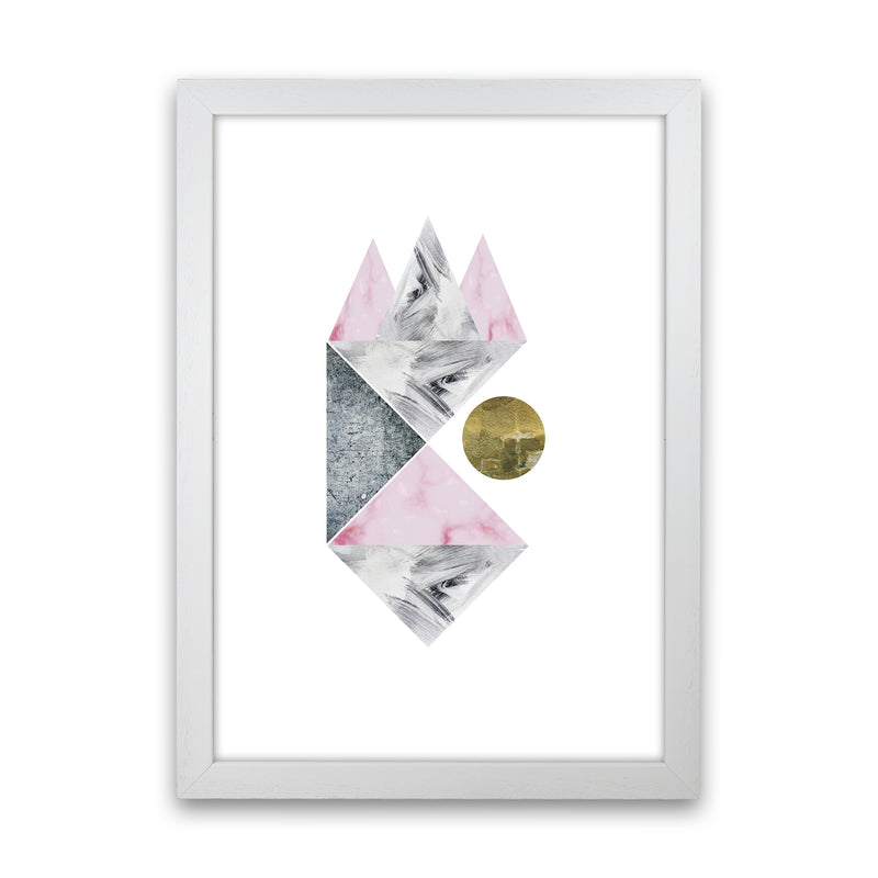 Luna Side Moon Pink And Grey Triangles Abstract  Art Print by Pixy Paper White Grain