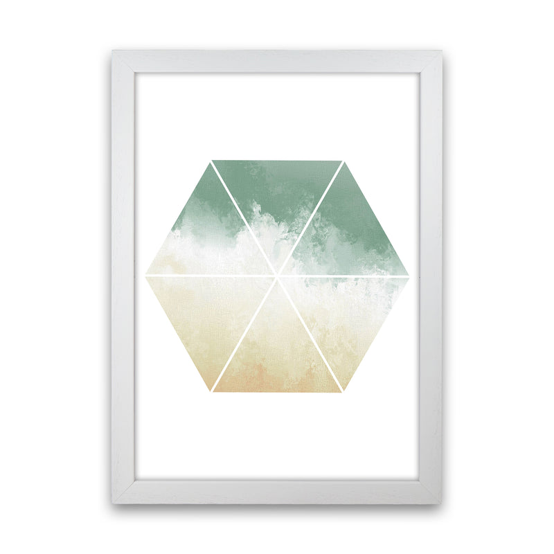 Green And Beige Watercolour Hexagon Abstract  Art Print by Pixy Paper White Grain