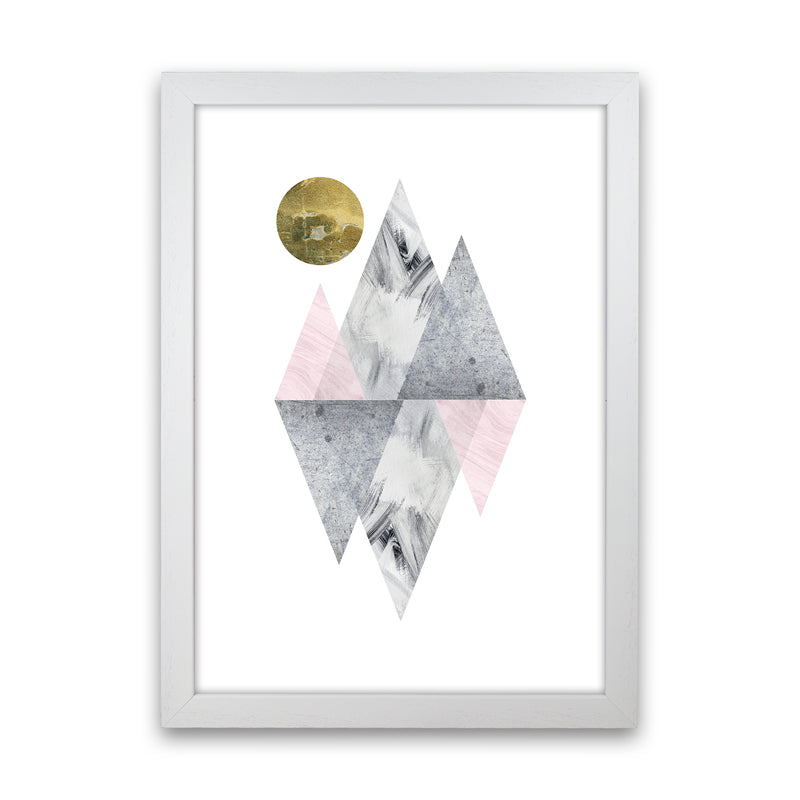 Luna Pink And Grey Diamonds With Gold Moon  Art Print by Pixy Paper White Grain