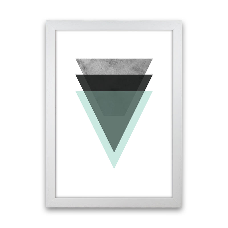 Geometric Mint And Black Triangles  Art Print by Pixy Paper White Grain