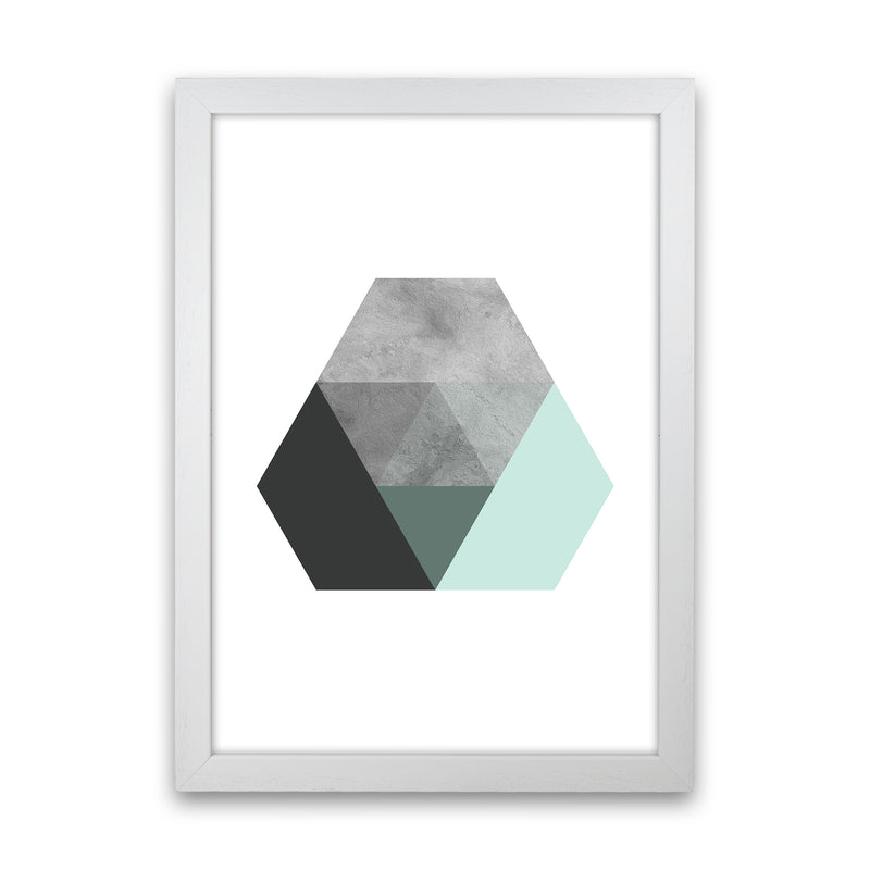 Geometric Mint And Black Hexagon  Art Print by Pixy Paper White Grain