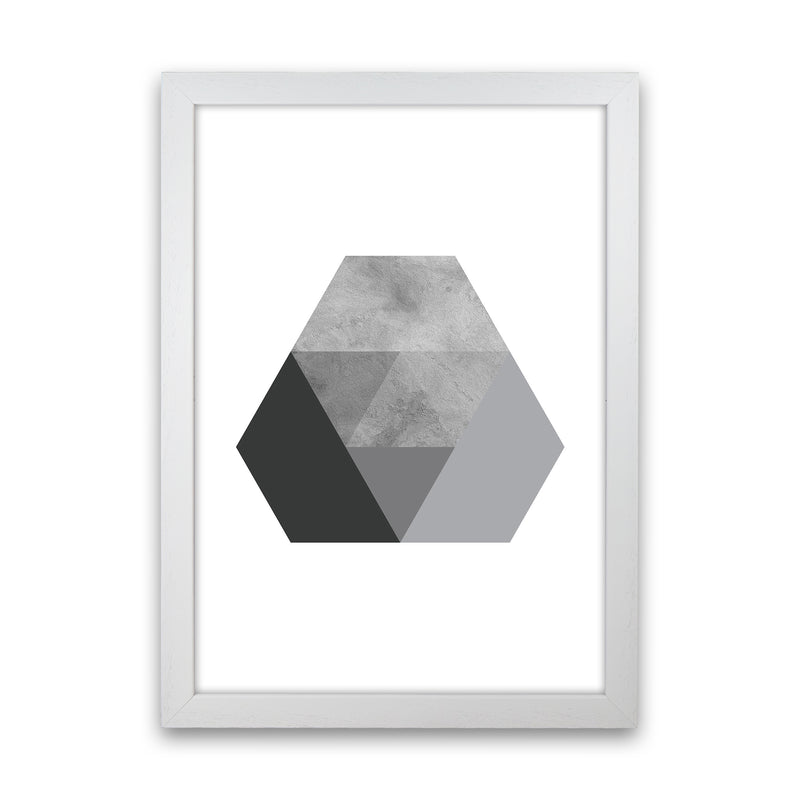 Geometric Grey And Black Hexagon  Art Print by Pixy Paper White Grain