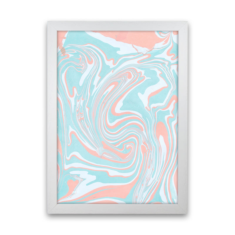 Liquid Mix Turquoise And Salmon  Art Print by Pixy Paper White Grain