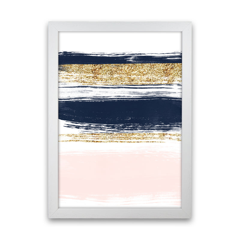 Lux Navy And Pink Paint Stripes  Art Print by Pixy Paper White Grain