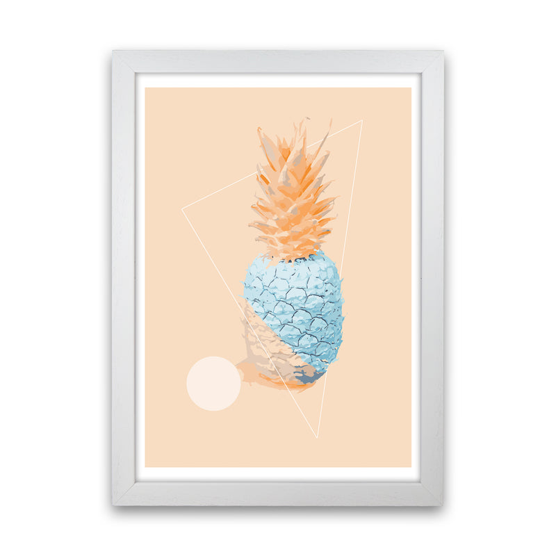 Pineapple In Blue With Peach  Art Print by Pixy Paper White Grain