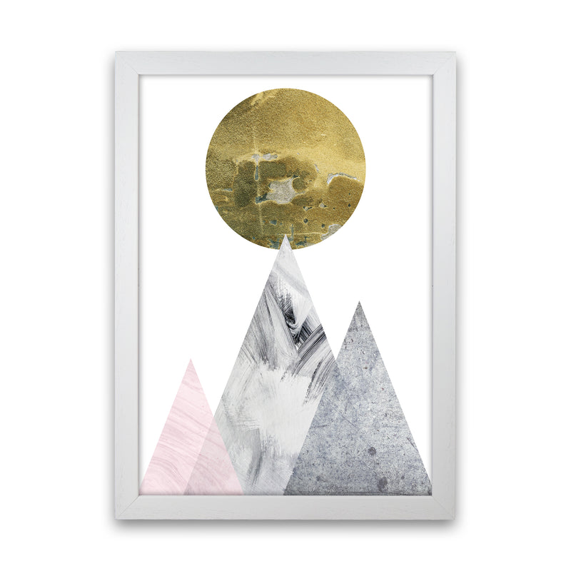 Luna Gold Moon And Mountains  Art Print by Pixy Paper White Grain