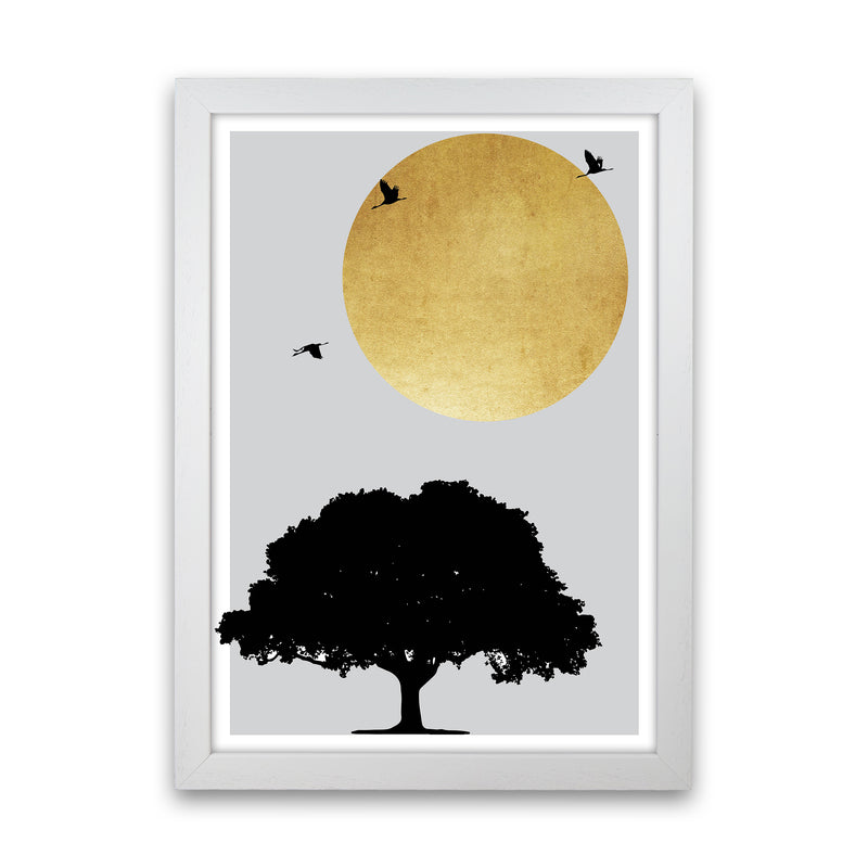 Gold Sun And Tree Abstract  Art Print by Pixy Paper White Grain