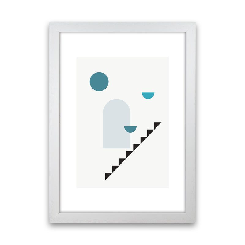 Mita Teal Stairs Right N15  Art Print by Pixy Paper White Grain