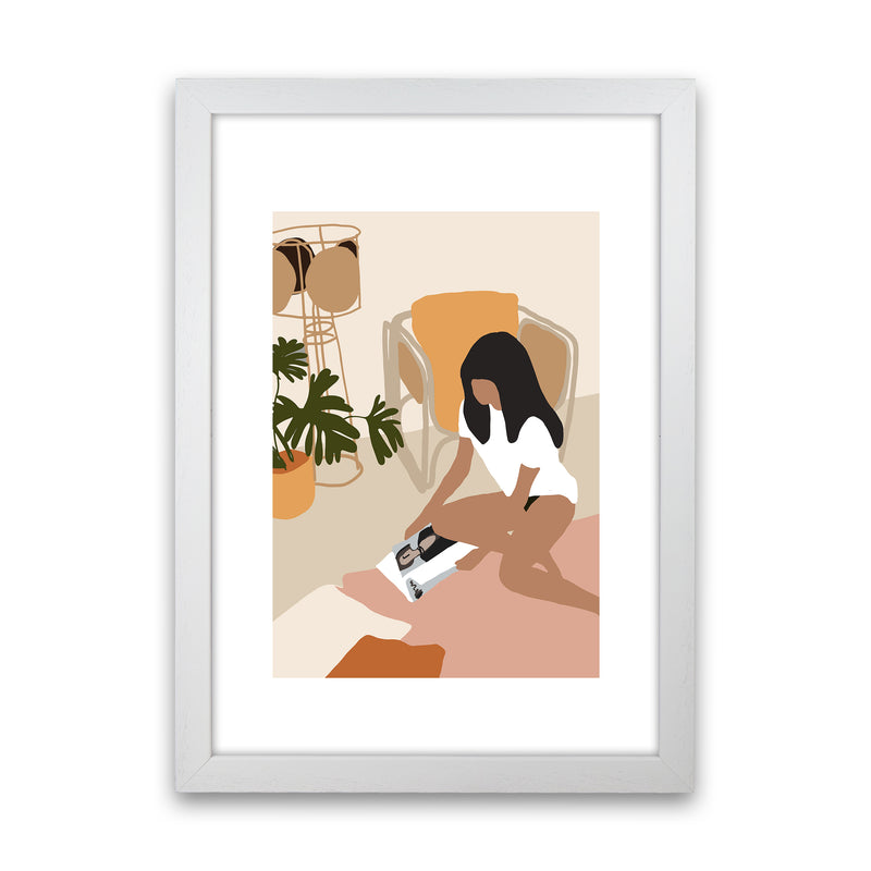 Mica Girl With Magazine N4  Art Print by Pixy Paper White Grain