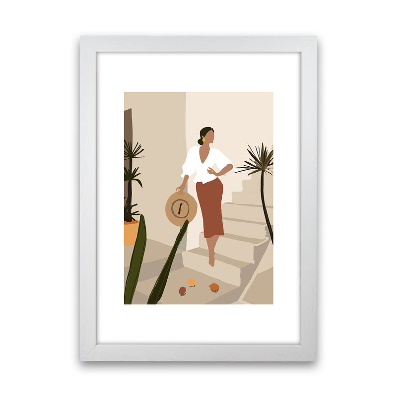 Mica Girl On Stairs N8  Art Print by Pixy Paper White Grain