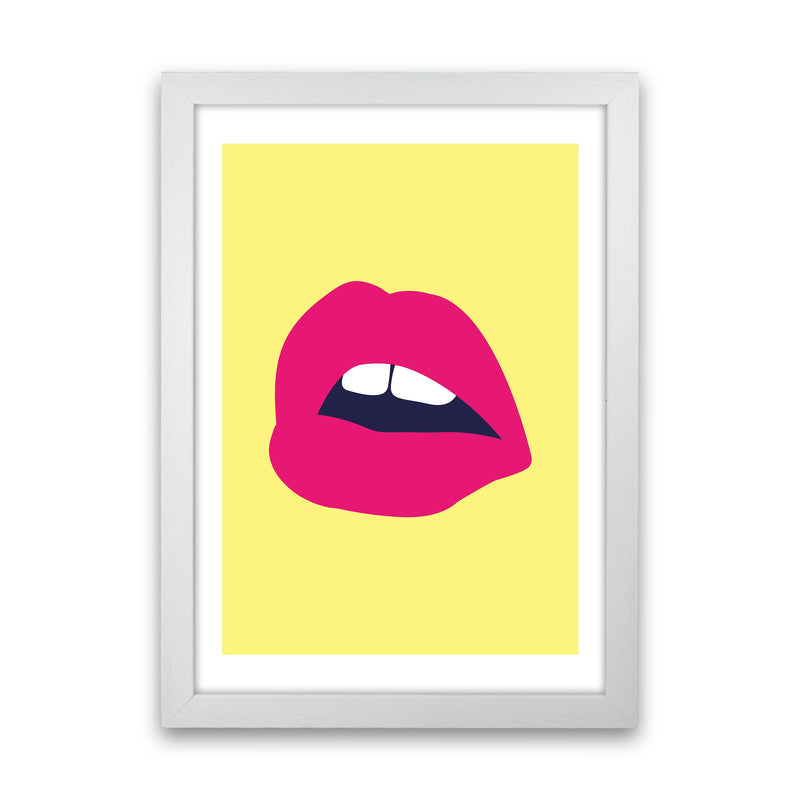 Pink Lips Yellow Back  Art Print by Pixy Paper White Grain