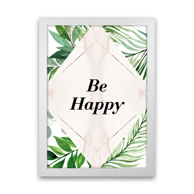 Be Happy Exotic  Art Print by Pixy Paper White Grain