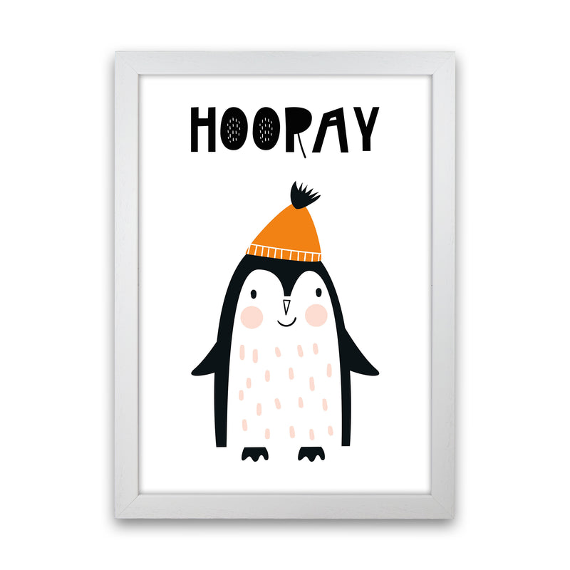 Hooray Penguin Animal  Art Print by Pixy Paper White Grain