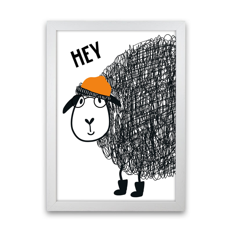 Hey Sheep Animal  Art Print by Pixy Paper White Grain