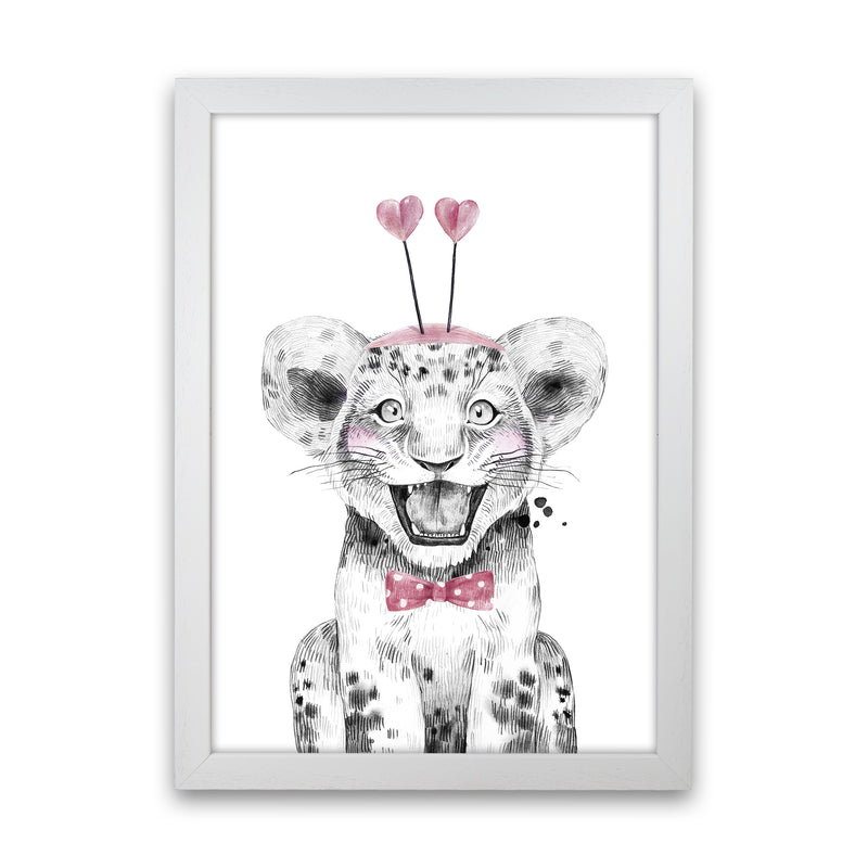 Safari Babies Tiger With Heart Hat  Art Print by Pixy Paper White Grain