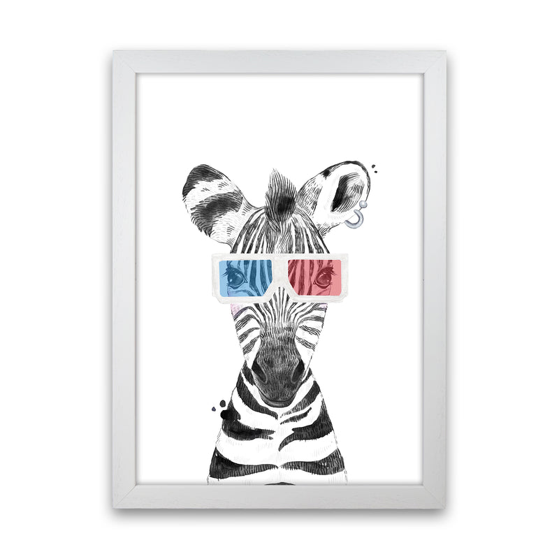 Safari Babies Zebra With Glasses  Art Print by Pixy Paper White Grain