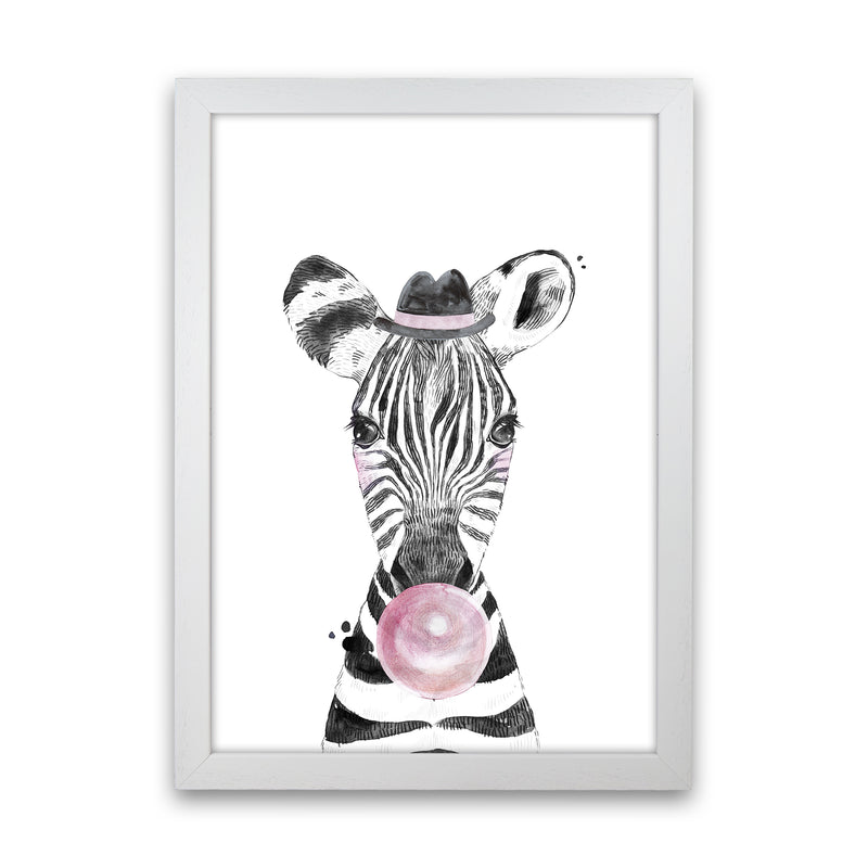 Safari Babies Zebra With Bubble  Art Print by Pixy Paper White Grain