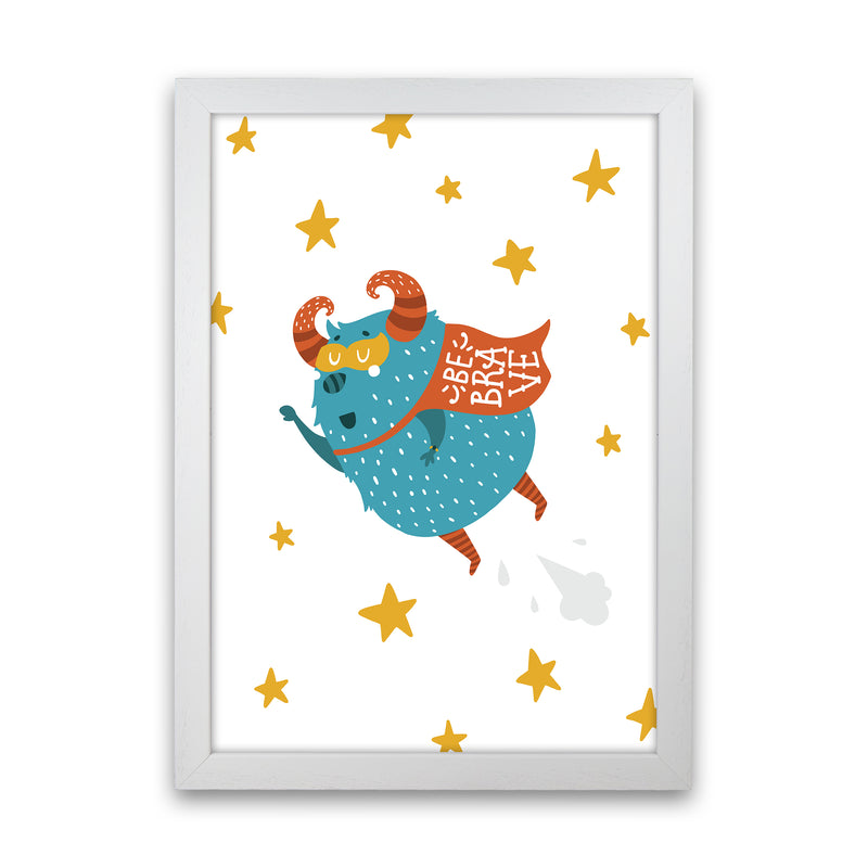 Little Monsters Flying Be Brave  Art Print by Pixy Paper White Grain